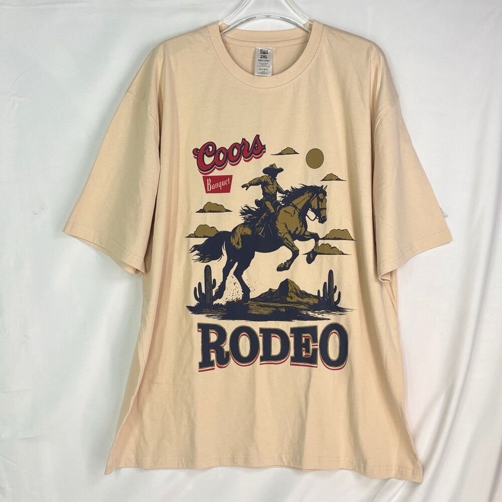 Coors Banquet T-Shirt 2XL Rodeo Cowboy  Beer Short Sleeve Vintage Off White